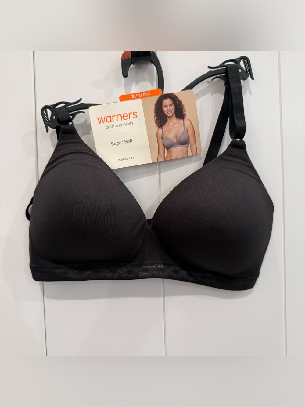 NWT 34C Warners Blissful Benefits Super Soft Wireless Bra Black Everyday Comfort